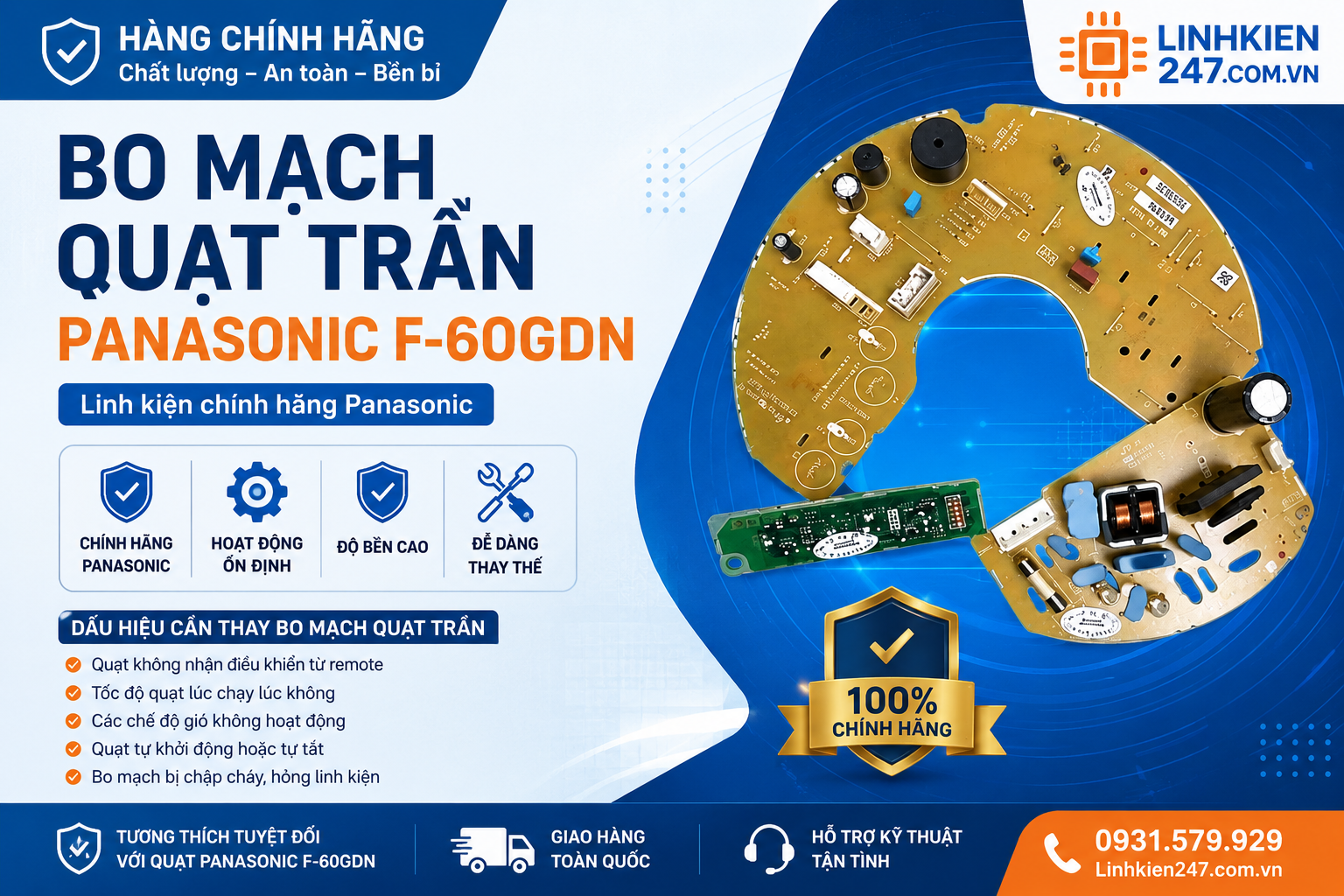 Bộ 3 Bo Mạch Quạt Trần Panasonic F-60GDN Mới