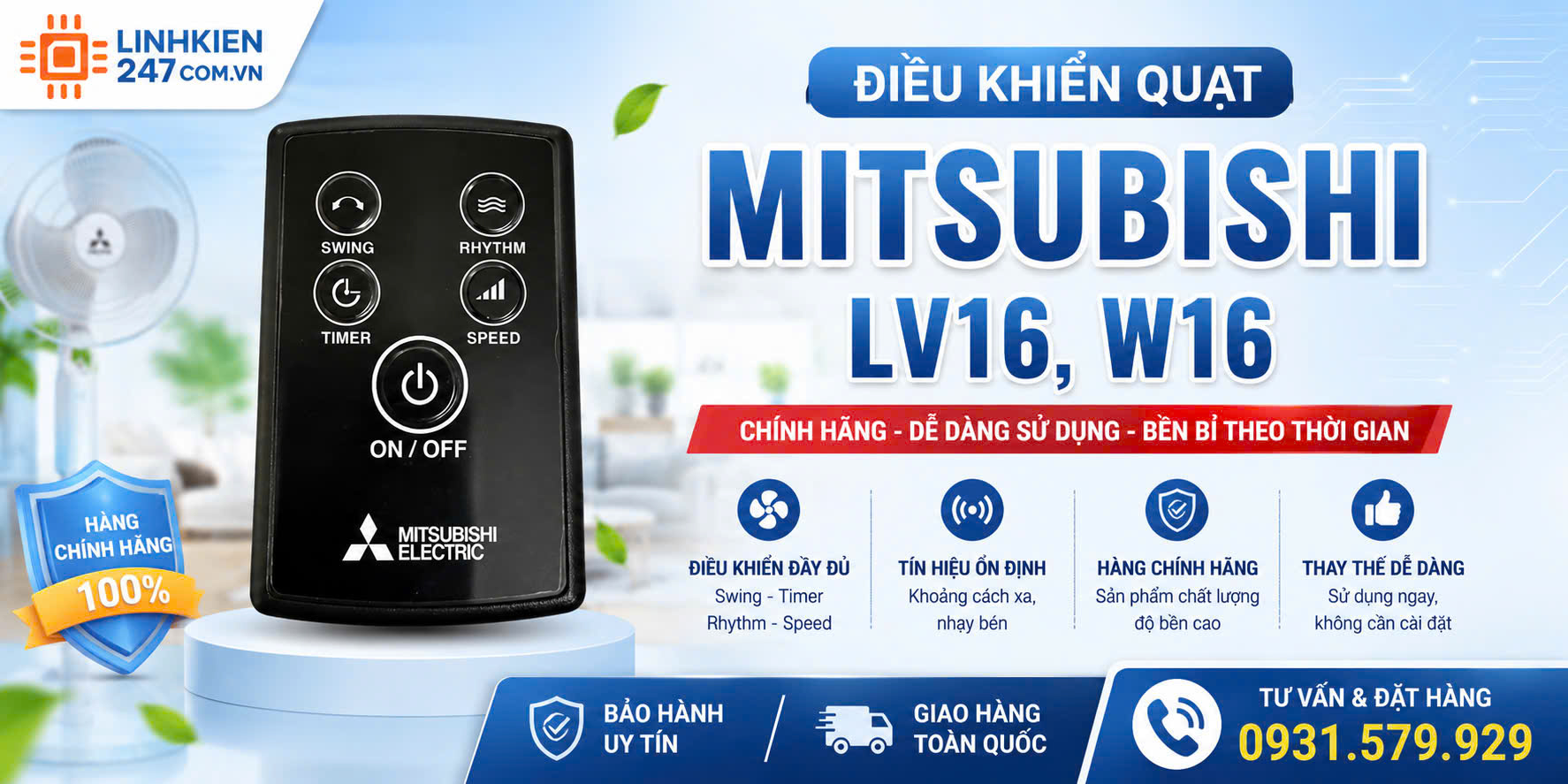 Điều Khiển Quạt Mitsubishi LV16, W16 Mới Chính Hãng Điều Khiển Quạt Mitsubishi LV16, W16 Mới Chính Hãng