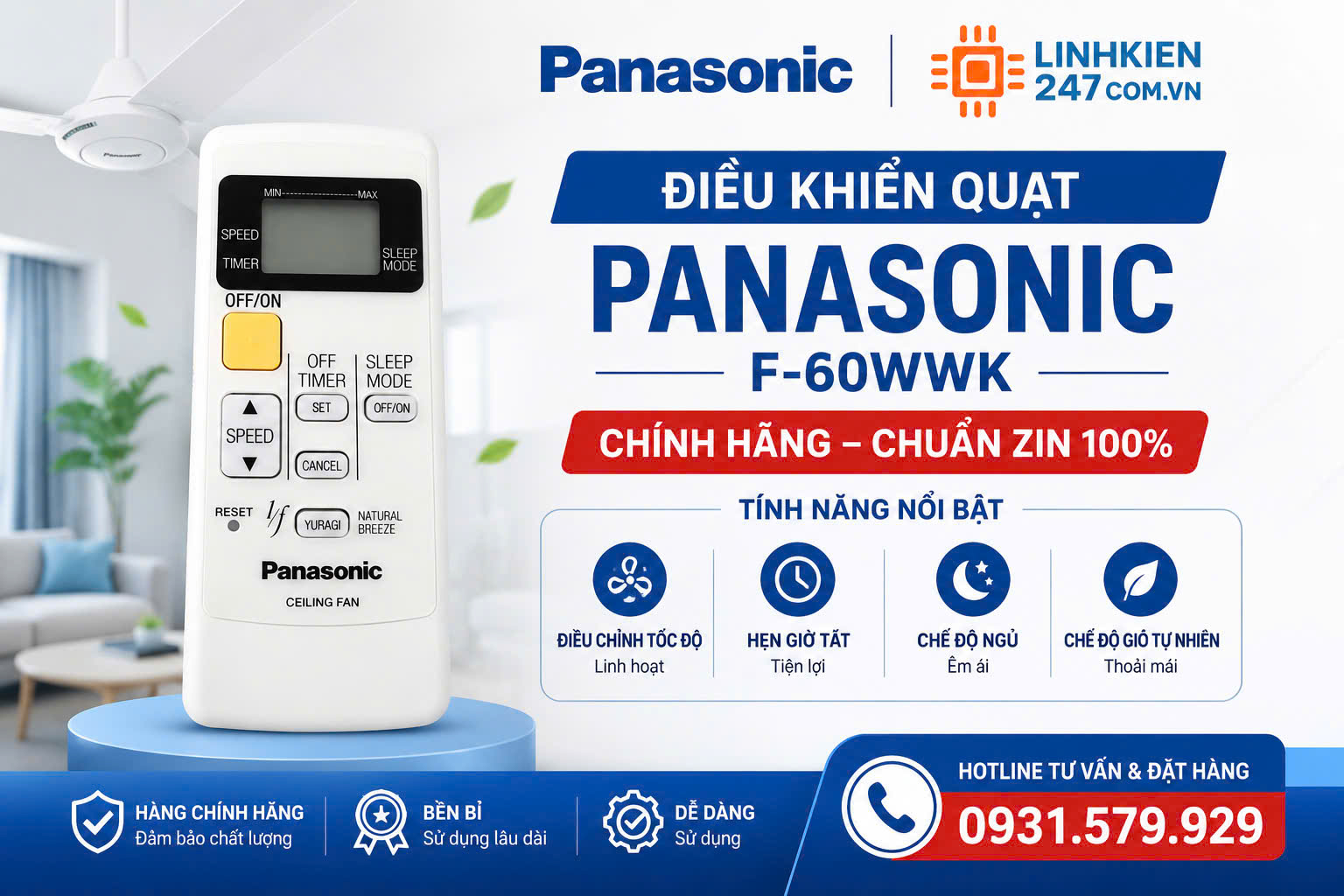 Điều Khiển Quạt Panasonic F-60WWK Chính Hãng Điều Khiển Quạt Panasonic F-60WWK Chính Hãng